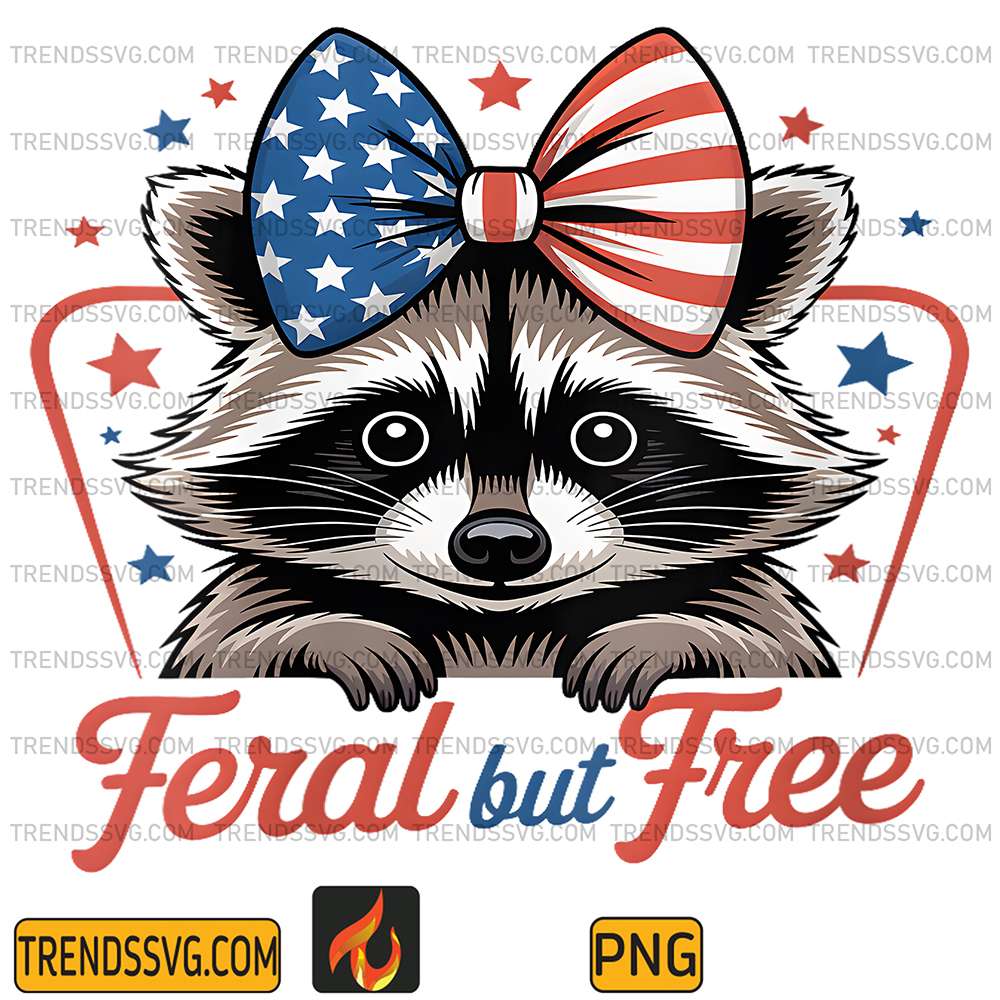 Feral-But-Free-Raccoon-4th-Of-July-Coquette-Bow-Png