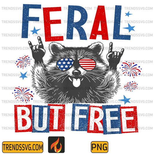 Feral-But-Free-Raccoon-4th-Of-July-Png