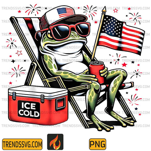 Frog-4th-Of-July-Beer-Drinking-Chill-The-Frog-Out-Png