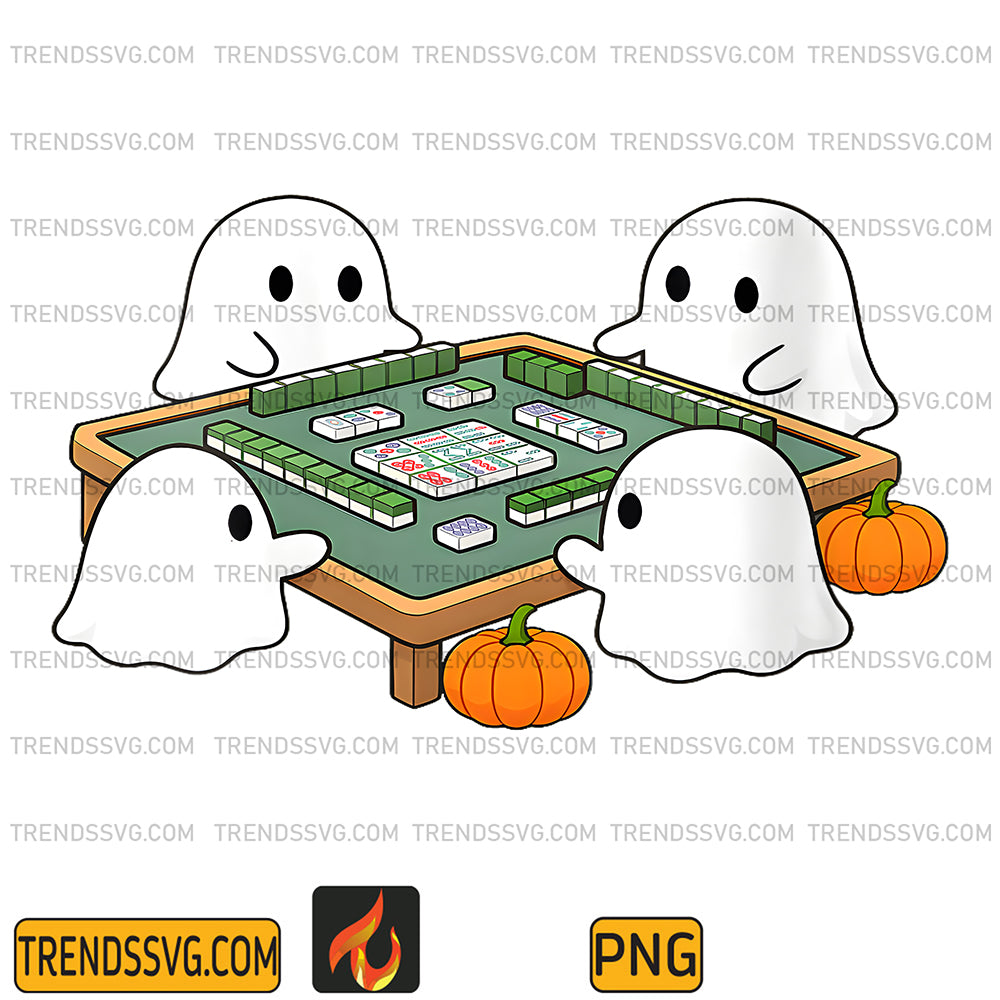 Halloween-Ghost-Playing-Mahjong-Spooky-Mahjong-Funny-Costume-Png