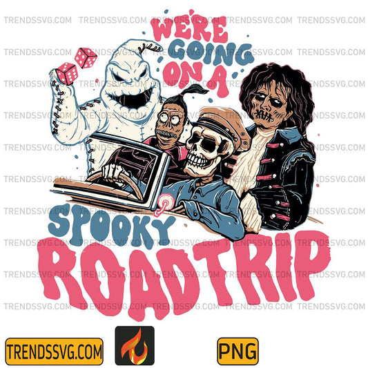 Halloween-Horror-Characters-Were-Going-On-A-Spooky-Roadtrip-Png