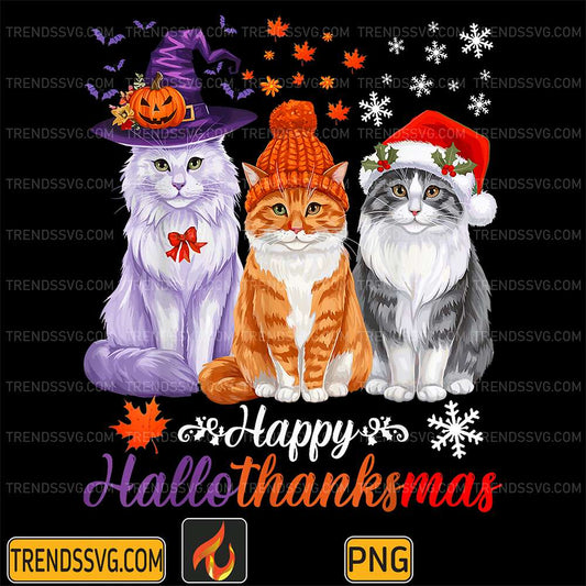 Happy-Hallo-Thanks-Mas-Cats-Halloween-Thanksgiving-Christmas-Png