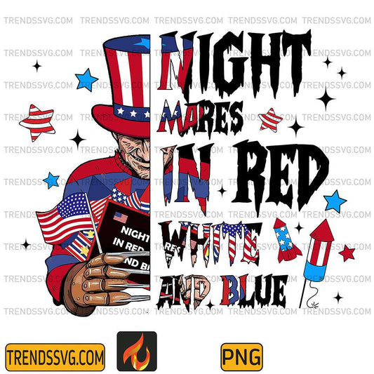 Horror-Freddy-Krueger-Night-Mares-In-Red-White-And-Blue-Movies-4th-Of-July-Png
