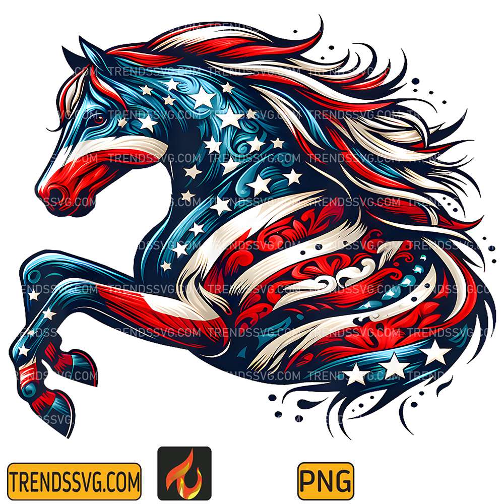 Horse-4th-Of-July-Patriotic-Horse-American-Flag-Png