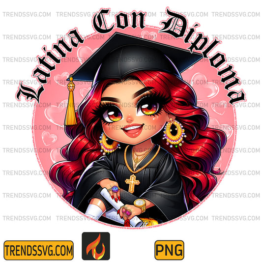 LatinaConDiplomaChicanoGraduationChibiStylePng