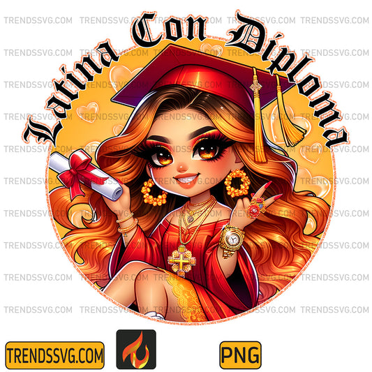 LatinaConDiplomaChicanoGraduationChibiStylePng_1