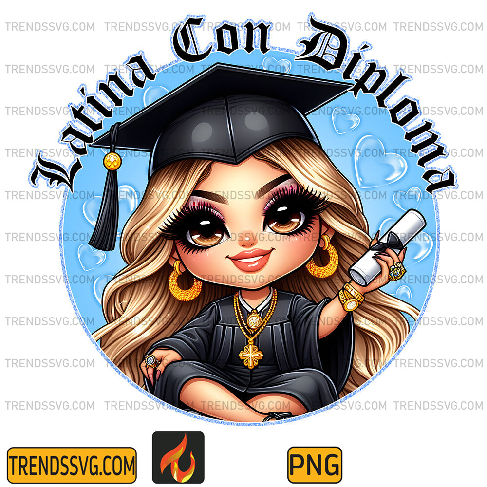 LatinaConDiplomaChicanoGraduationChibiStylePng_2