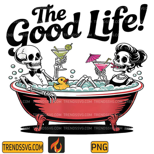 Living-The-Good-Life-Skeleton-Couple-Relaxing-In-Bathtub-Png