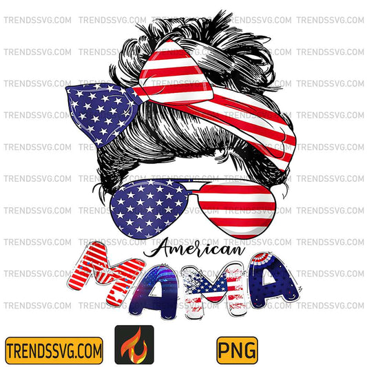 Mama-4th-Of-July-American-Flag-Patriotic-Messy-Bun-Png