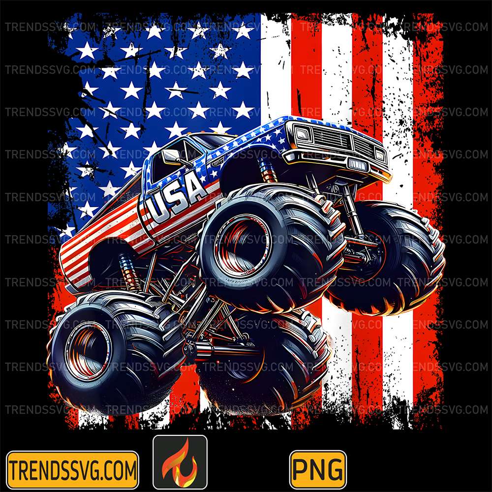 Monster-Truck-4th-Of-July-USA-Flag-American-Patriotic-Png