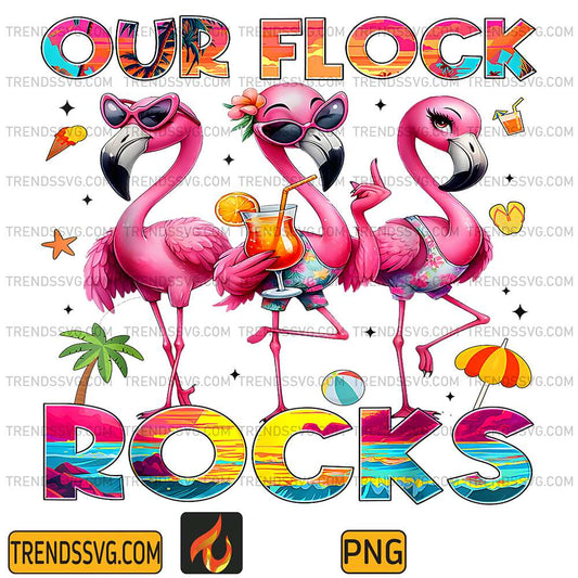 Our-Flock-Rocks-Flamingo-Summer-Vacation-Family-Png