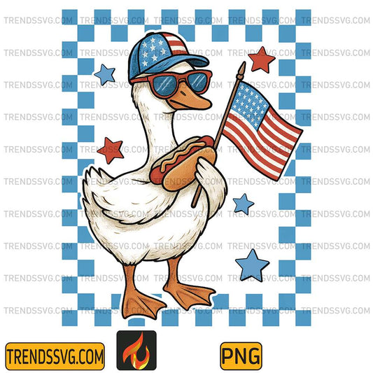 Patriotic-Boy-Goose-With-Hotdog-And-USA-Flag-Png