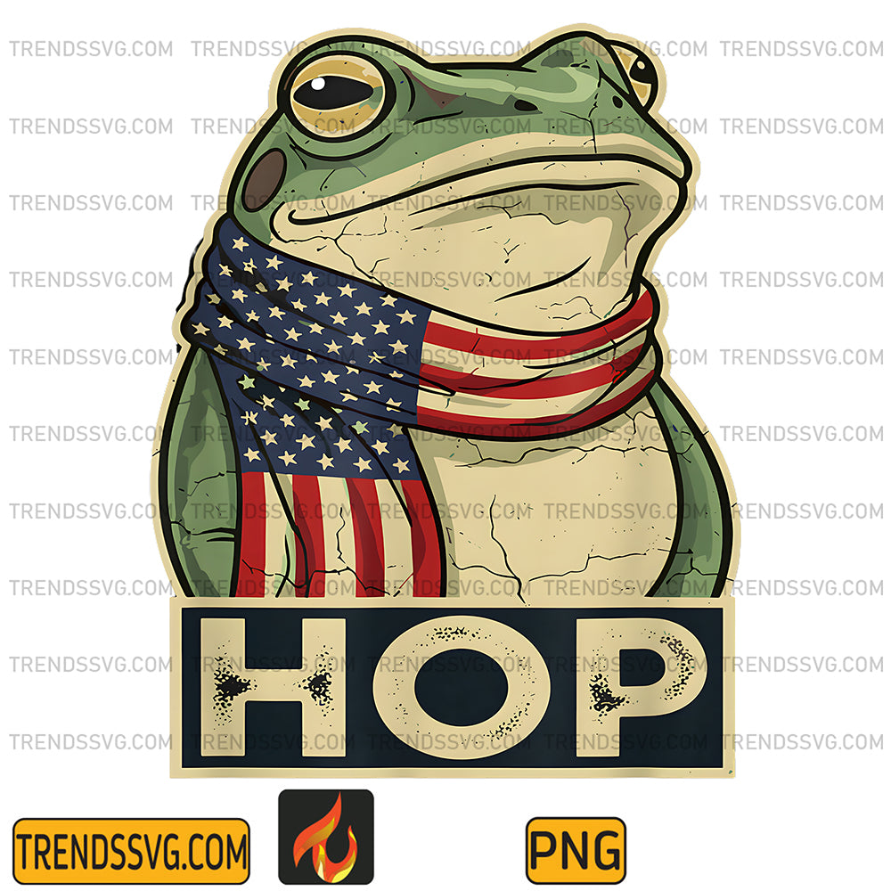 Patriotic-Frog-HOP-with-American-Flag-Scarf-Png