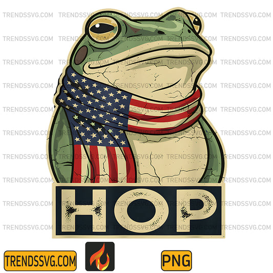 Patriotic-Frog-HOP-with-American-Flag-Scarf-Png