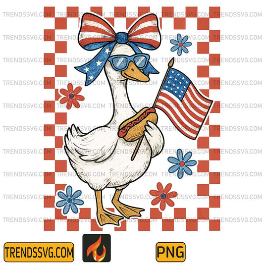 Patriotic-Girl-Goose-With-Hotdog-And-USA-Flag-Png