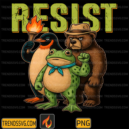 Penguin-Frog-Bear-Resist-Protest-Against-Tariffs-Png