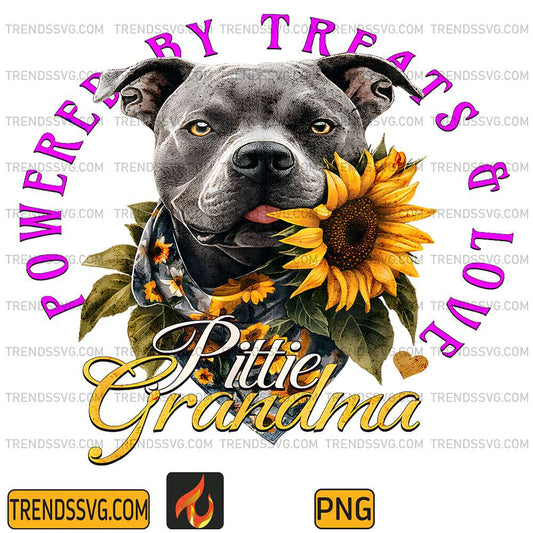 Powered-By-Treats-And-Love-Pittie-Grandma-Sunflower-Png