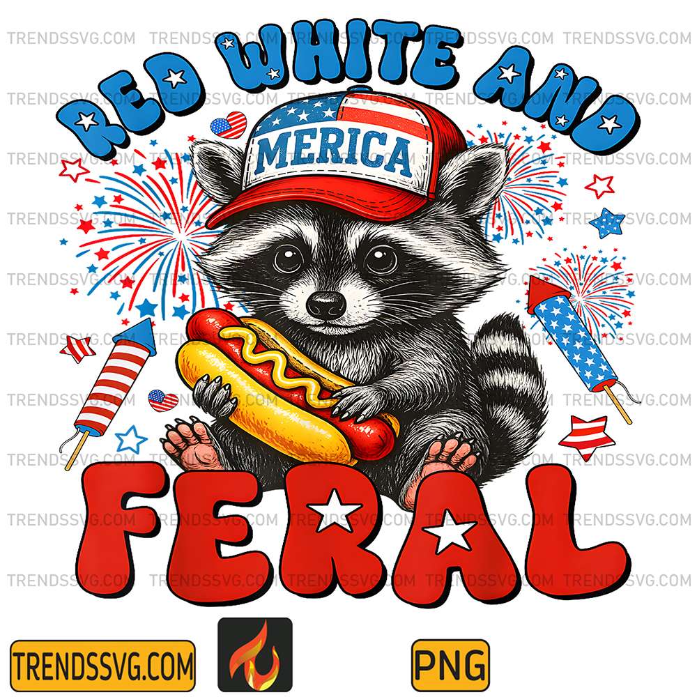 Red-White-And-Feral-4th-Of-July-Raccoon-Hot-Dog-America-Png-4