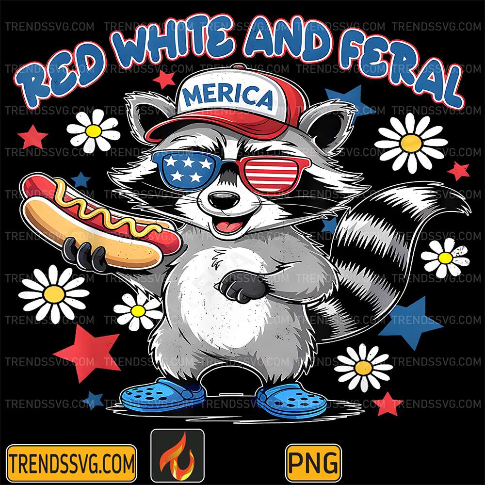 Red-White-And-Feral-4th-Of-July-Raccoon-Hot-Dog-America-Png