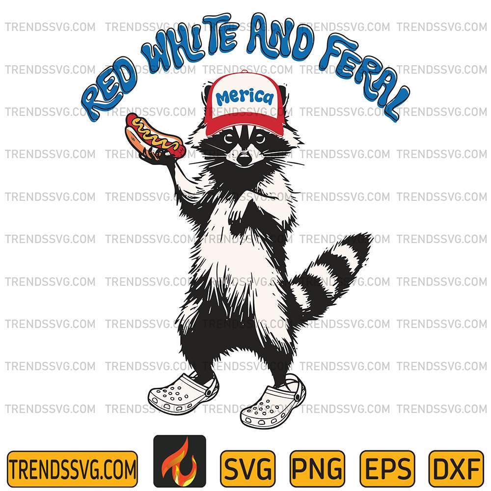 Red-White-And-Feral-Raccoon-Svg
