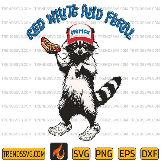 Red-White-And-Feral-Raccoon-Svg