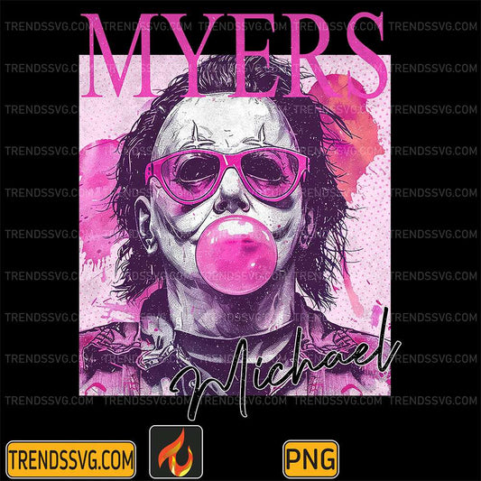 Retro-Halloween-Horror-Mychael-Myers-Characters-Blowing-Bubble-Png-1