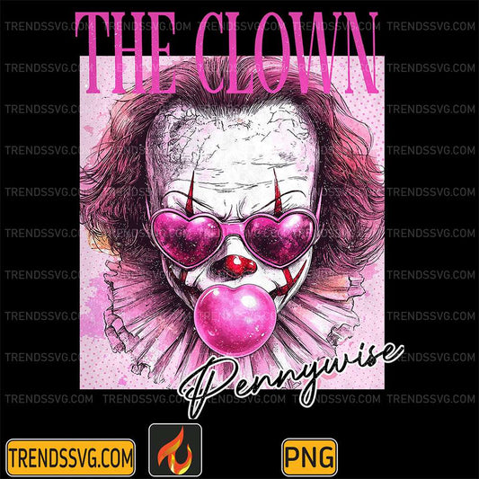 Retro-Halloween-Horror-Pennywise-Characters-Blowing-Bubble-Png