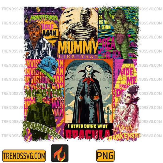 Retro-Halloween-Monsters-Png