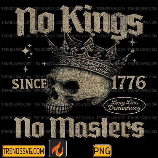Retro-No-Kings-No-Masters-Since-1776-Gothic-Skull-Crown-Png