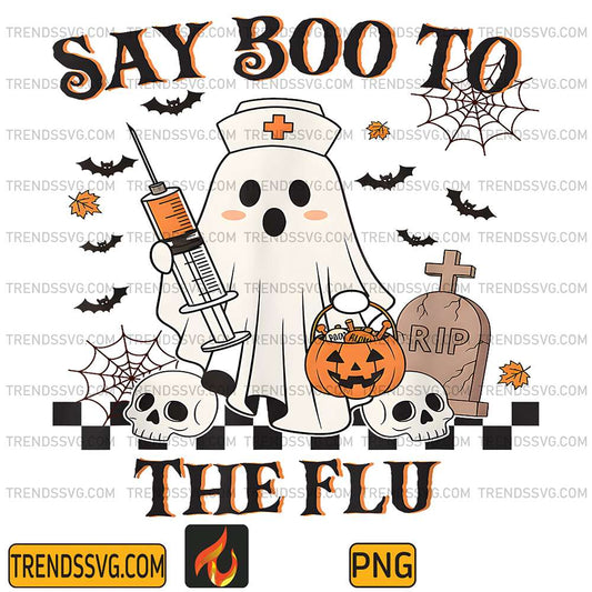 Retro-Nurse-Ghost-Halloween-Vaccine-Say-Boo-To-The-Flu-Png
