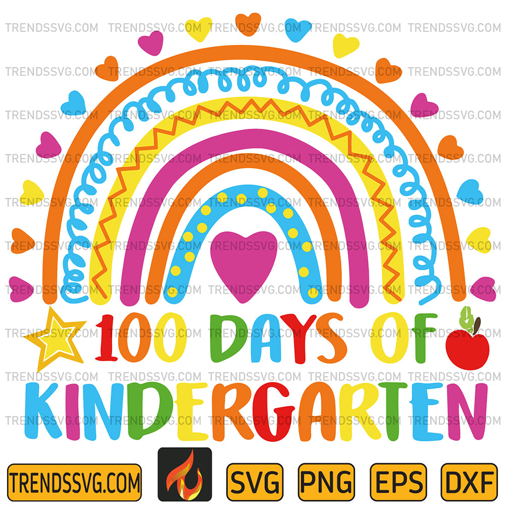 Retro100DaysOfKindergartenRainbowSvg
