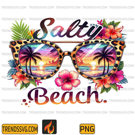 Salty-Beach-Tropical-Flowers-Leopard-Sunglasses-Summer-Party-Png