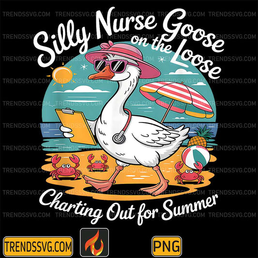 Silly-Nurse-Goose-On-The-Loose-Charting-Out-Of-Summer-Png