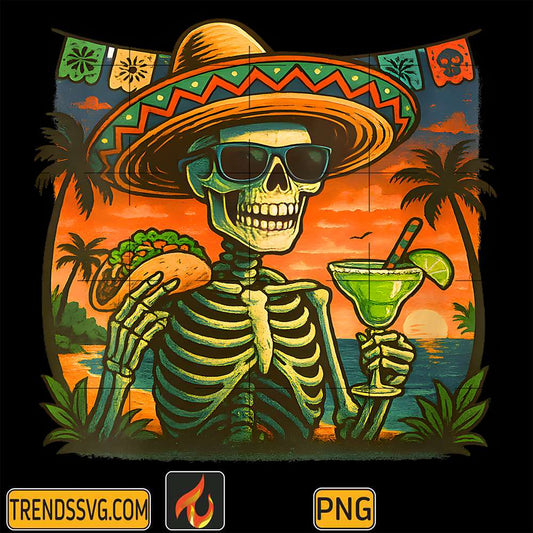 Skeleton-Fiesta-Cinco-De-Mayo-Taco-And-Margarita-Png