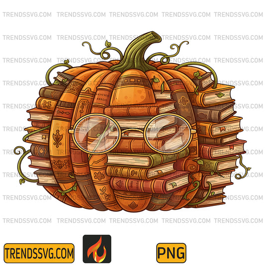Smart-Book-Pumpkin-Retro-Fall-Teacher-Reading-Halloween-Png