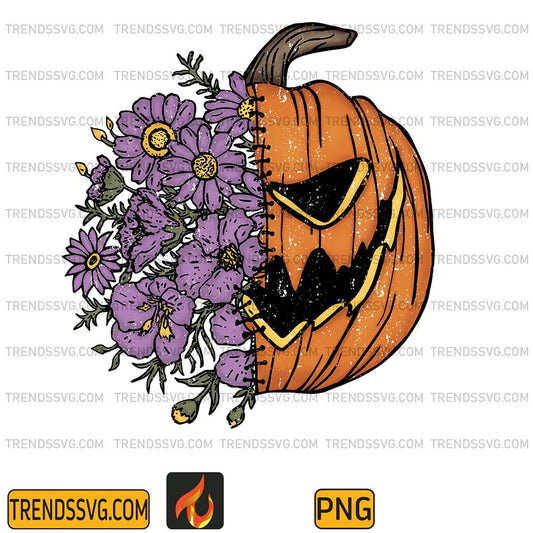 Sorta-Sweet-Sorta-Spooky-Floral-Halloween-Pumpkin-Png