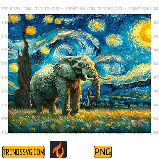 Starry-Night-Elephant-Van-Gogh-Style-African-Elephant-Png