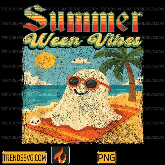 Summer Ween Vibes Ghost Funny Summer Halloween Png TRENDSSVG