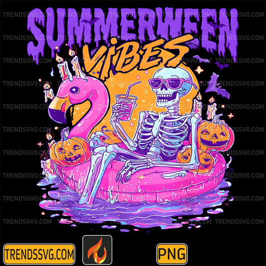 Summerween-Vibes-Spooky-Skeleton-Flamingo-Pool-Halloween-Png