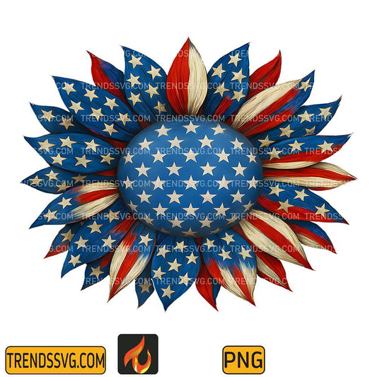 Sunflower-American-Flag-4th-Of-July-Png
