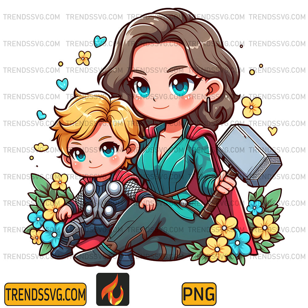 ThorMomAndBoySuperheroPng