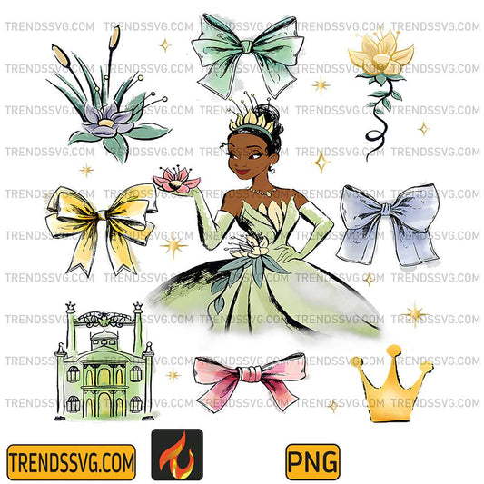 Watercolor-Coquette-Bow-Disney-The-Princess-And-The-Frog-Princess-Png