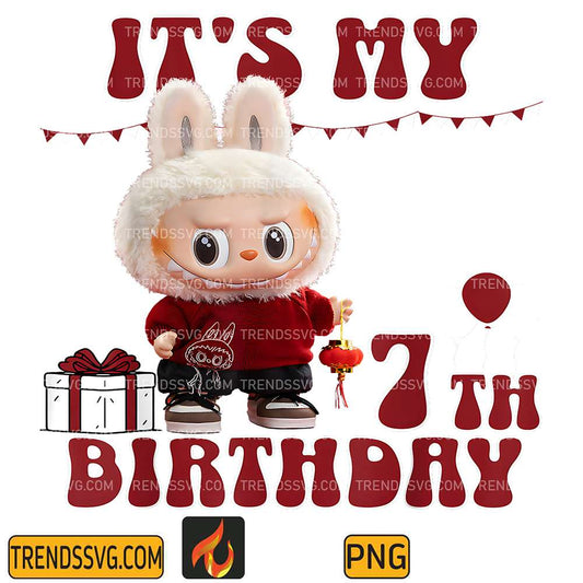 it's My 7th Birthday Groovy Birthday Labubu Png TRENDSSVG